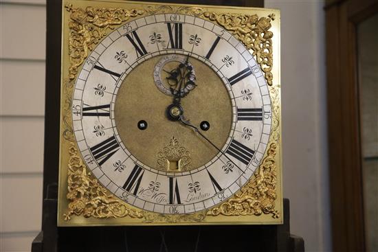 William Wilson of London. An early 18th century figured walnut eight day longcase clock, H.7ft